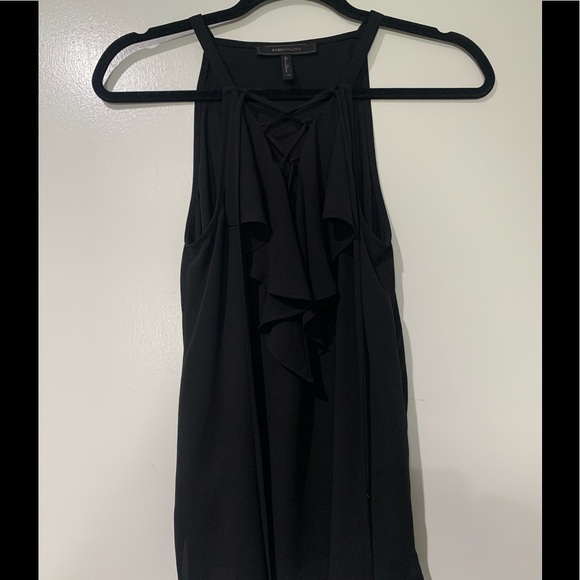 BCBGMaxAzria Chiffon Lace Up Black Sleeveless Top - Picture 3 of 5